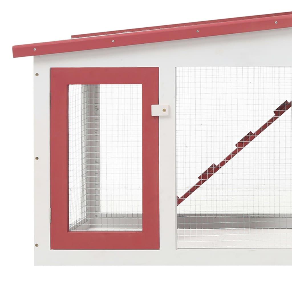Outdoor Large Rabbit Hutch Red and White 80.3"x17.7"x33.5" Wood at Set Shop and Smile