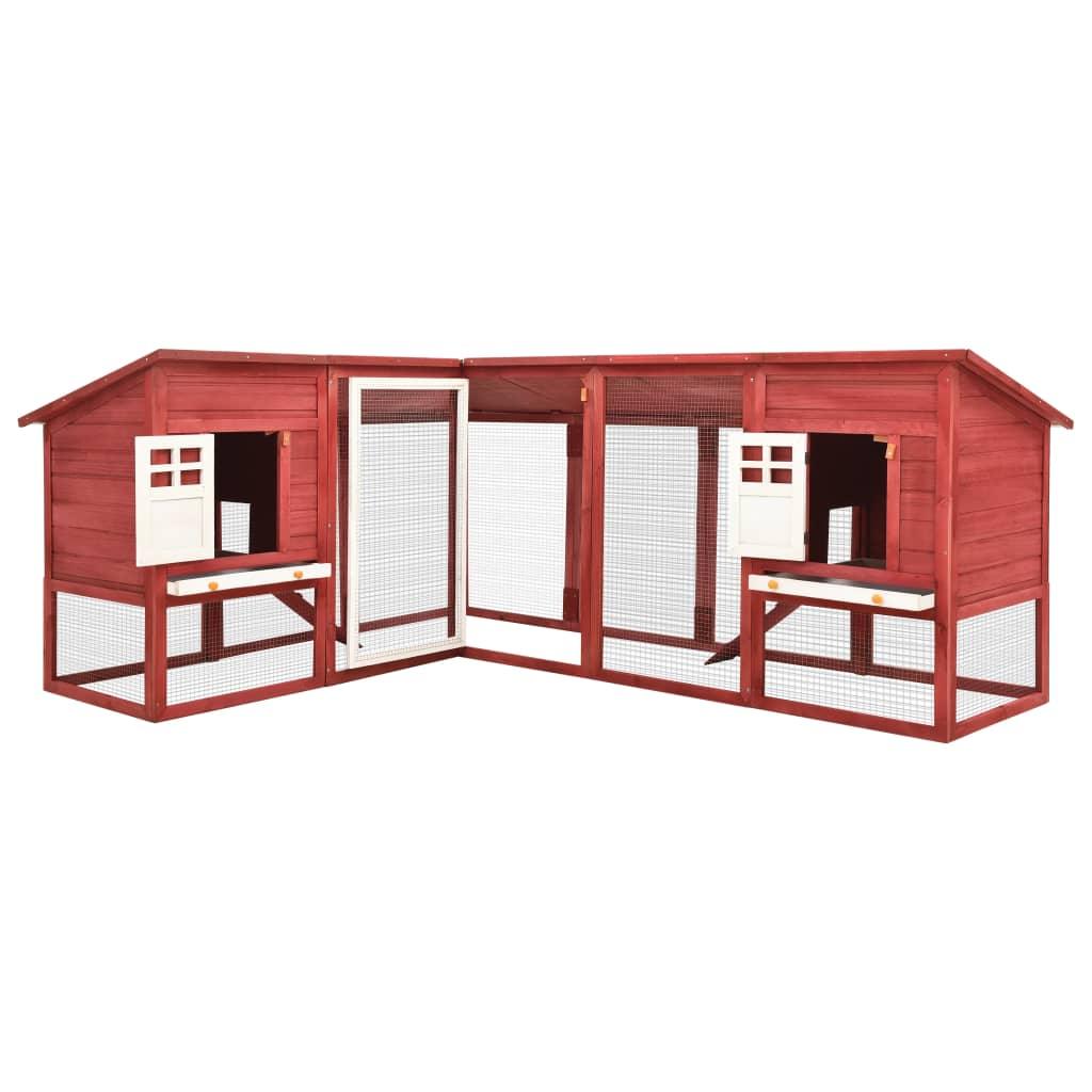 Outdoor Rabbit Hutch with Run Red and White Solid Fir Wood at Set Shop and Smile