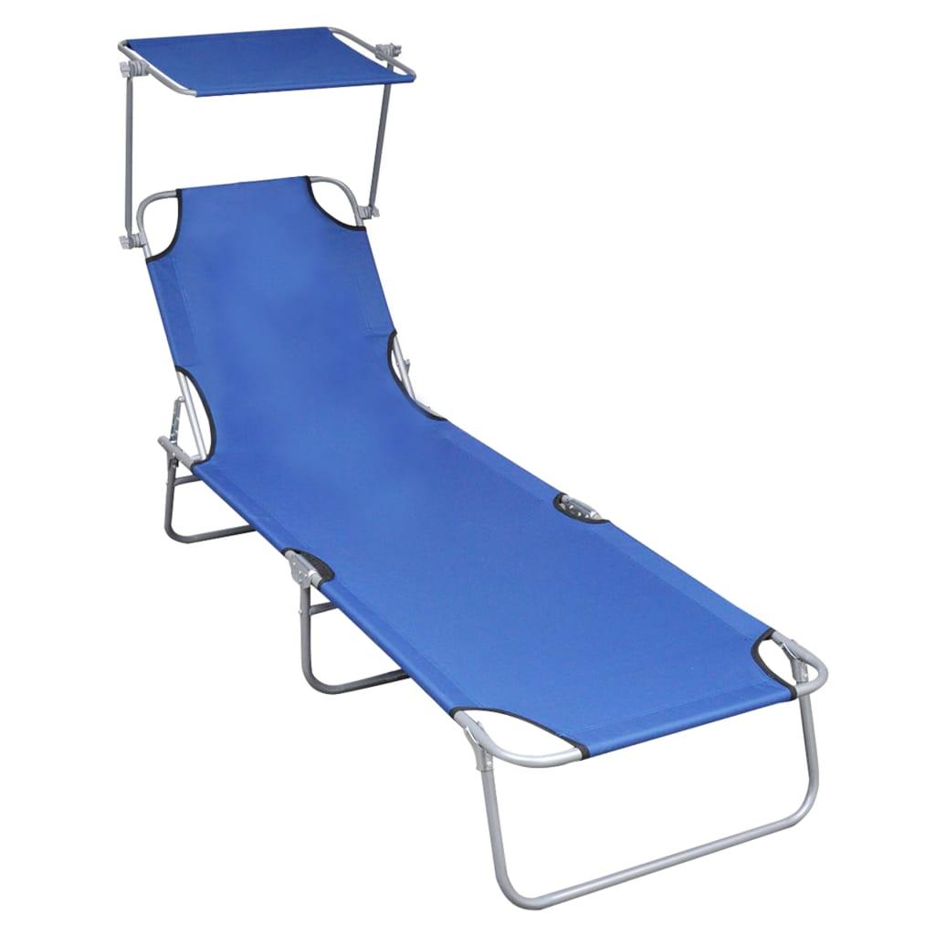 Folding Sun Lounger with Canopy Blue Aluminum at Set Shop and Smile