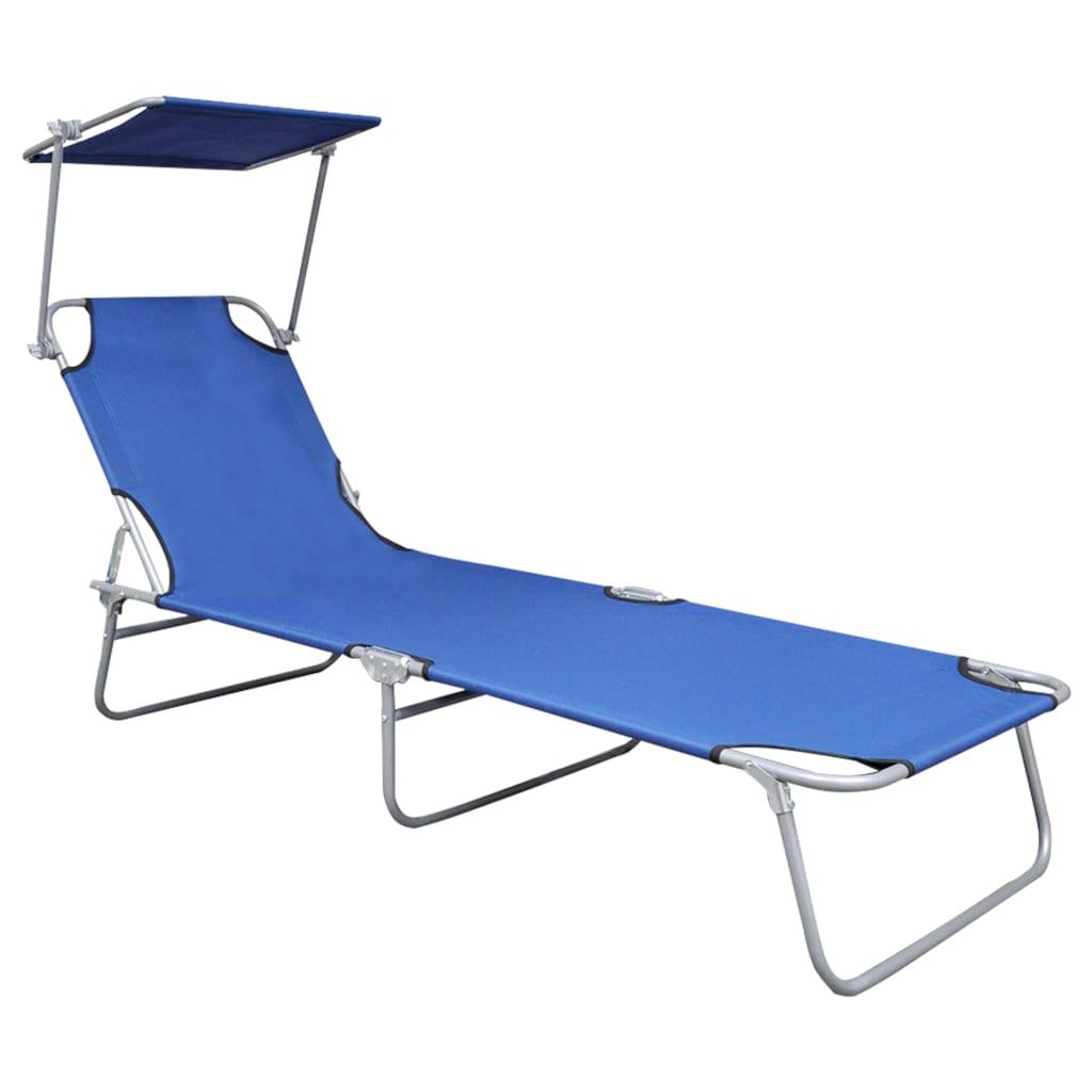 Folding Sun Lounger with Canopy Blue Aluminum at Set Shop and Smile