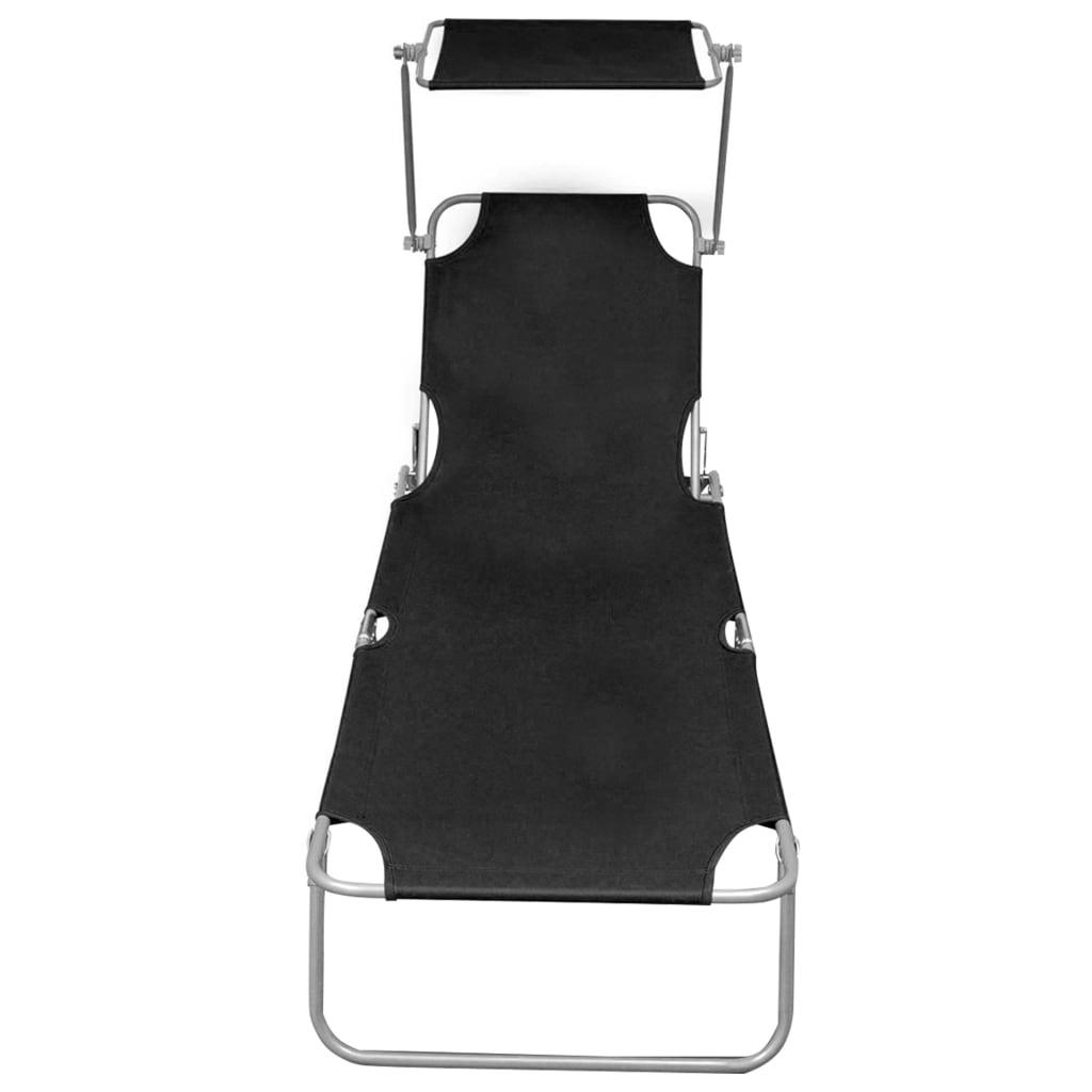 Folding Sun Lounger with Canopy Black Aluminum at Set Shop and Smile