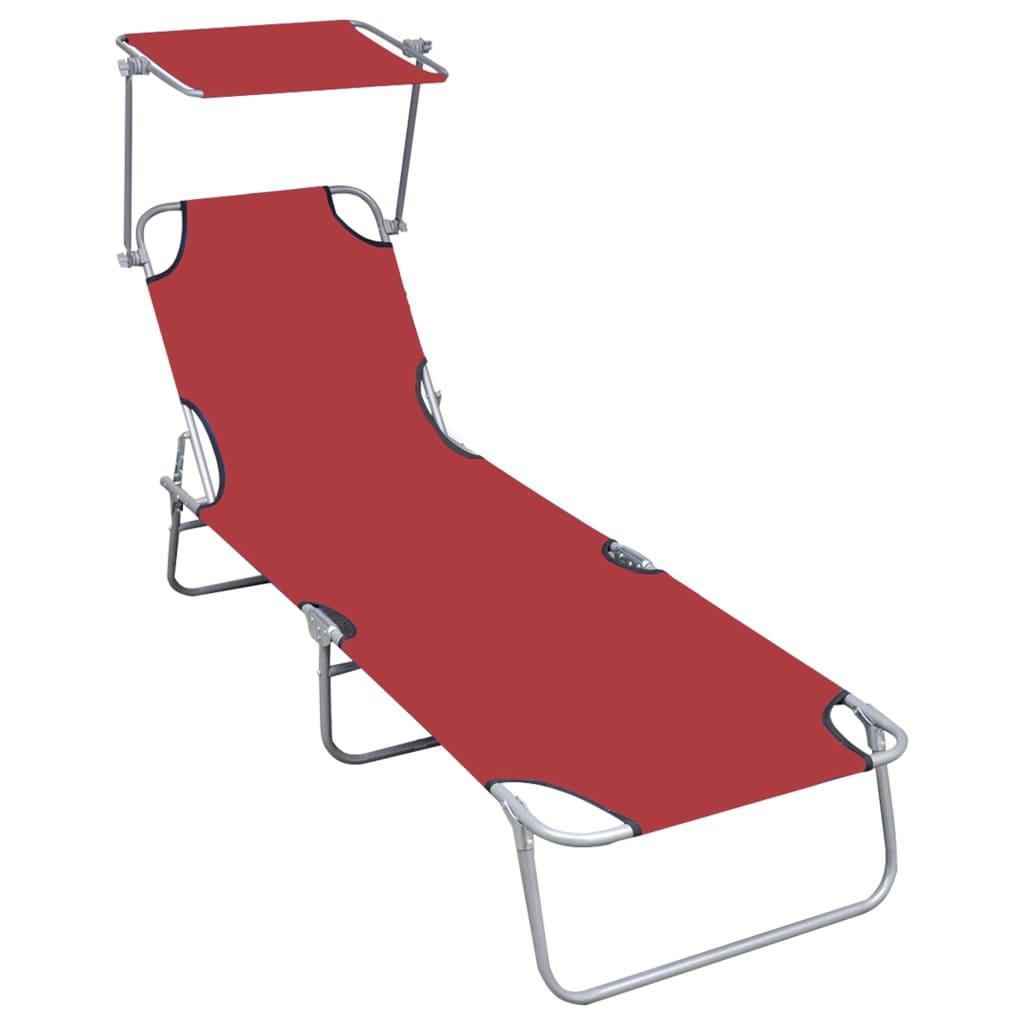 Folding Sun Lounger with Canopy Red Aluminum at Set Shop and Smile