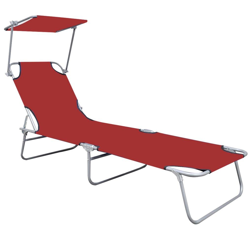 Folding Sun Lounger with Canopy Red Aluminum at Set Shop and Smile