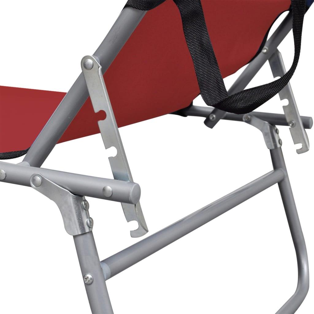 Folding Sun Lounger with Canopy Red Aluminum at Set Shop and Smile