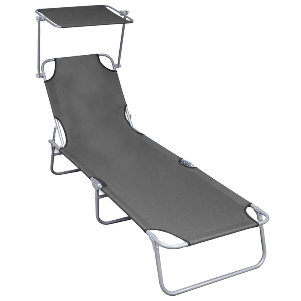 Folding Sun Lounger with Canopy Gray Aluminum at Set Shop and Smile