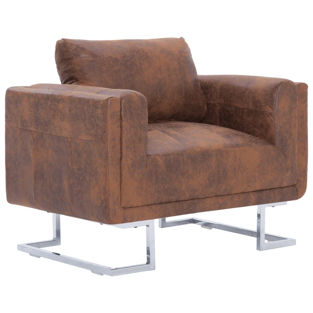 Cube Armchair Brown Faux Suede Leather at Set Shop and Smile