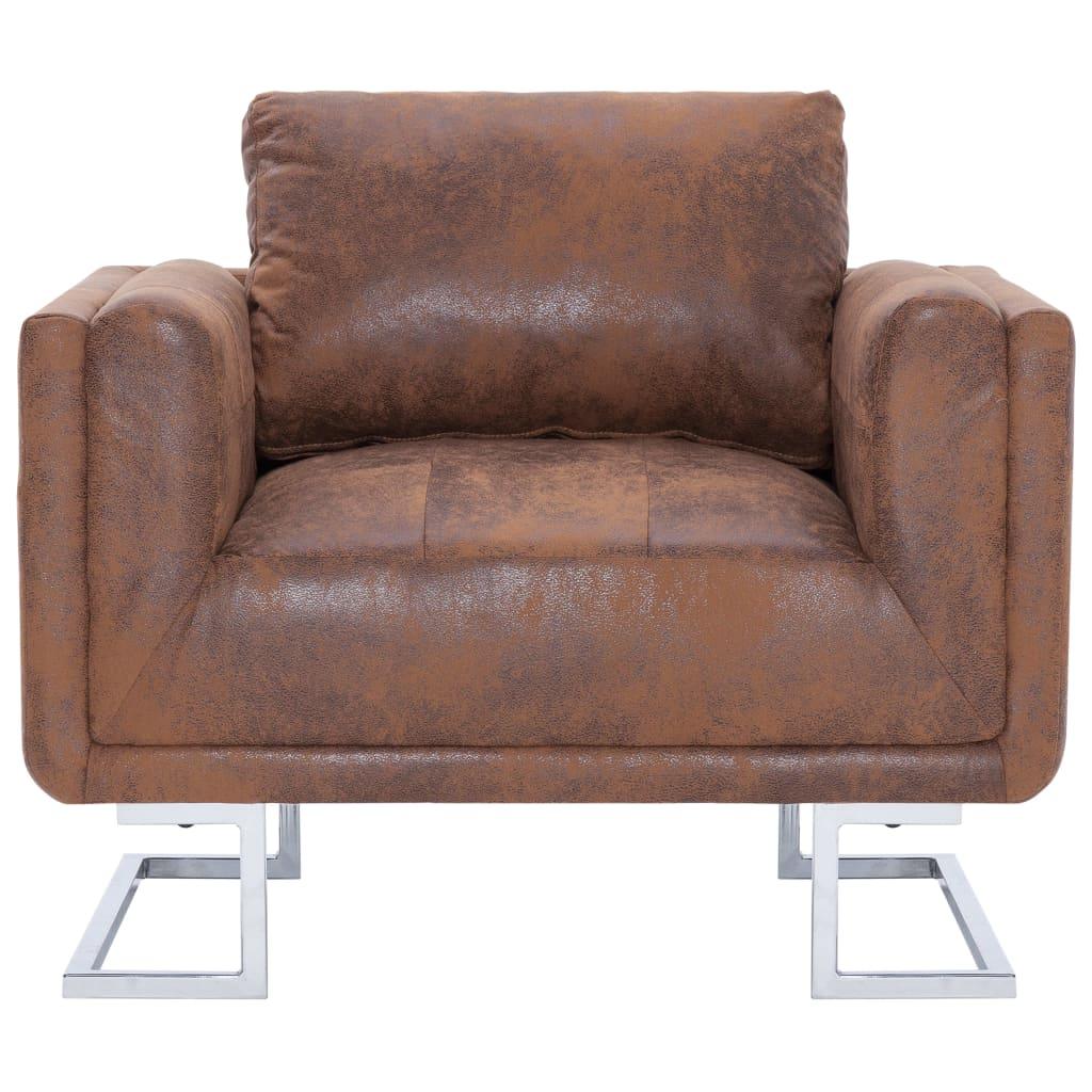 Cube Armchair Brown Faux Suede Leather at Set Shop and Smile