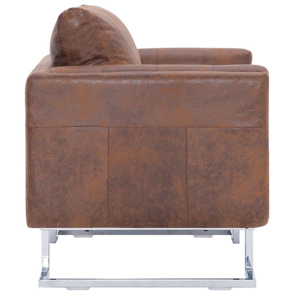 Cube Armchair Brown Faux Suede Leather at Set Shop and Smile