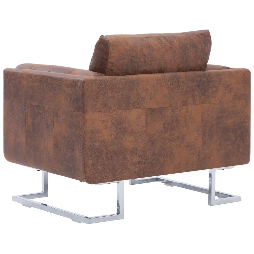 Cube Armchair Brown Faux Suede Leather at Set Shop and Smile