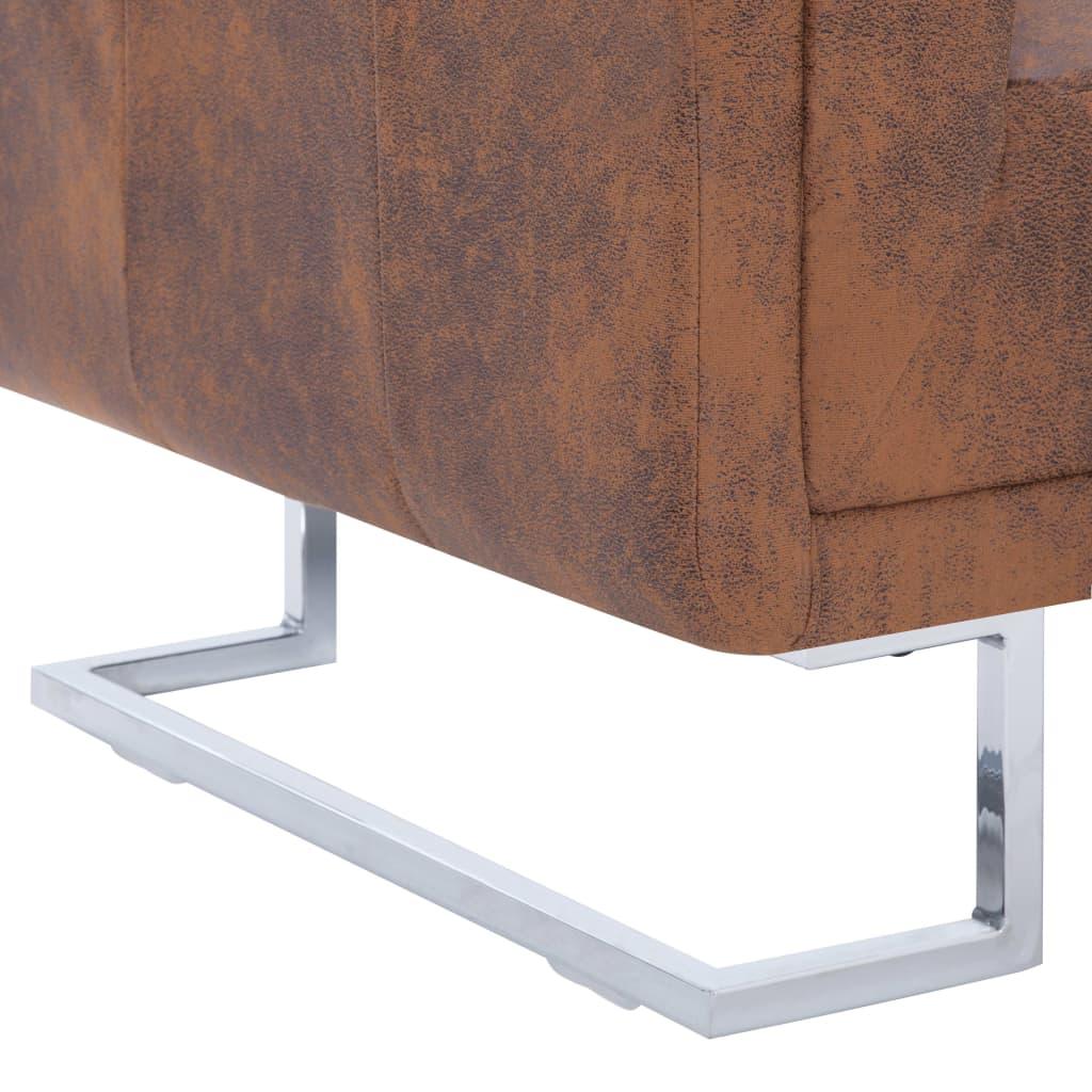 Cube Armchair Brown Faux Suede Leather at Set Shop and Smile
