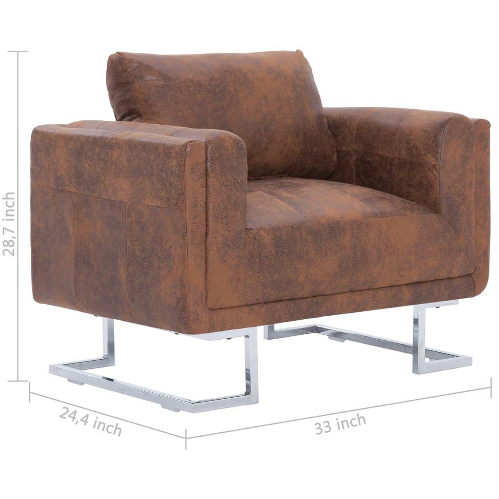 Cube Armchair Brown Faux Suede Leather at Set Shop and Smile