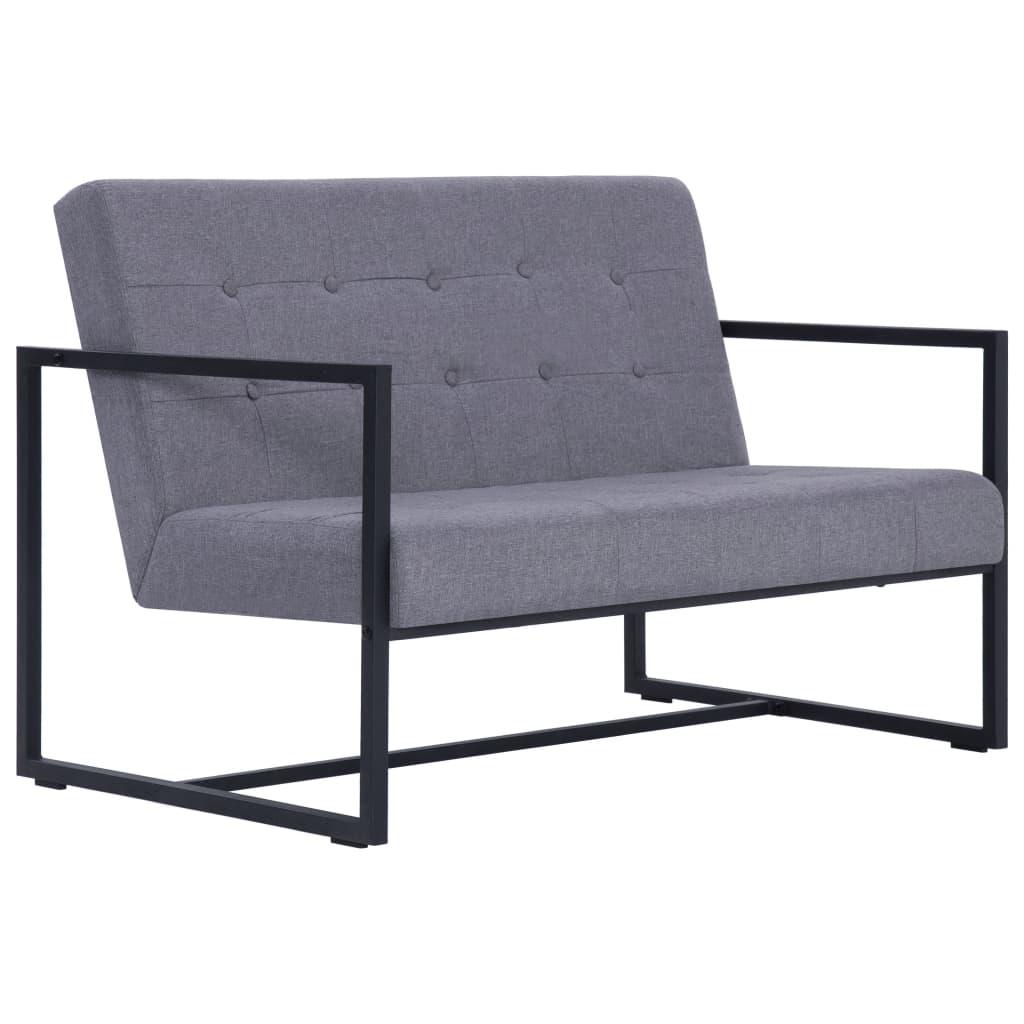 2-Seater Sofa with Armrests Light Gray Steel and Fabric at Set Shop and Smile
