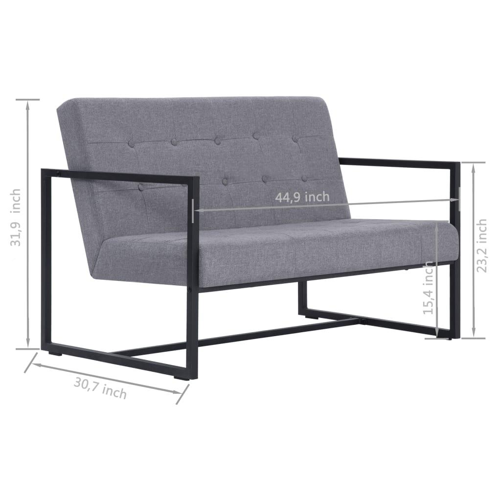 2-Seater Sofa with Armrests Light Gray Steel and Fabric at Set Shop and Smile
