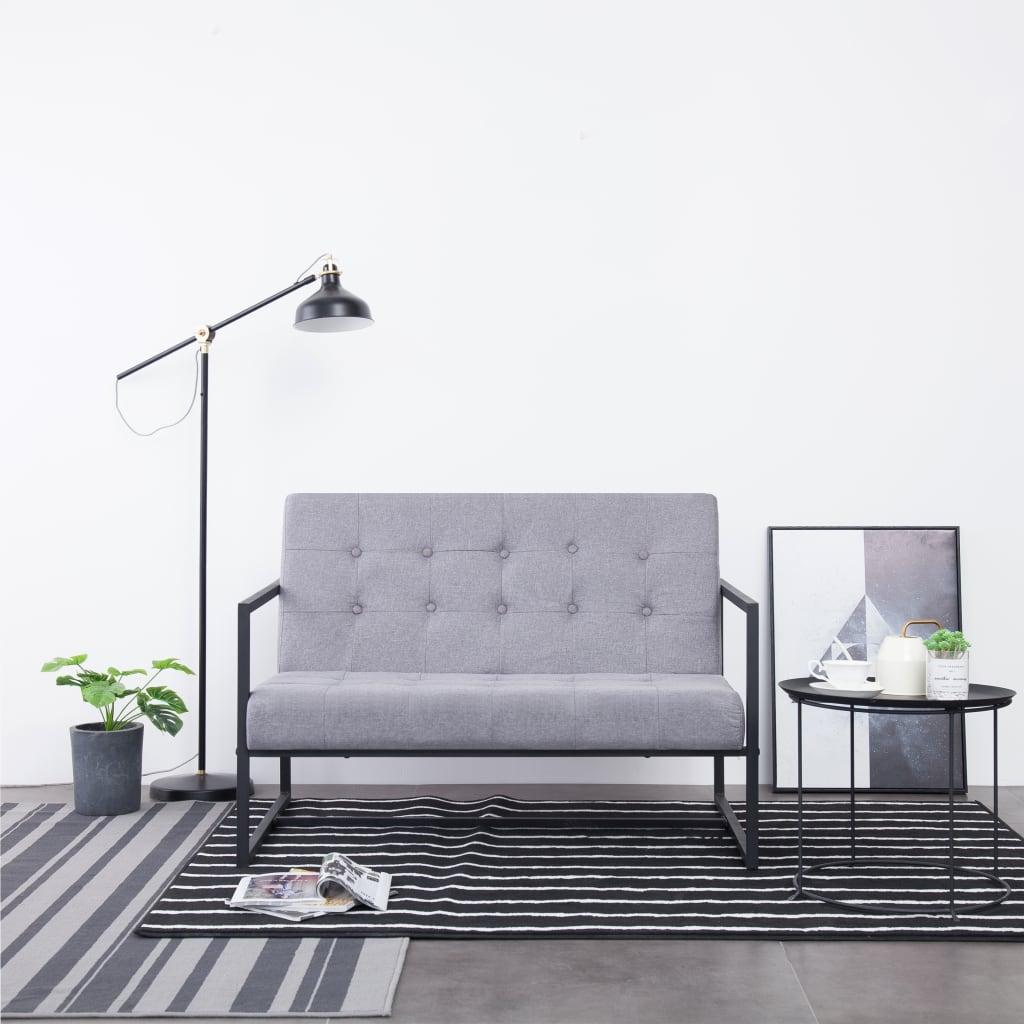 2-Seater Sofa with Armrests Light Gray Steel and Fabric at Set Shop and Smile