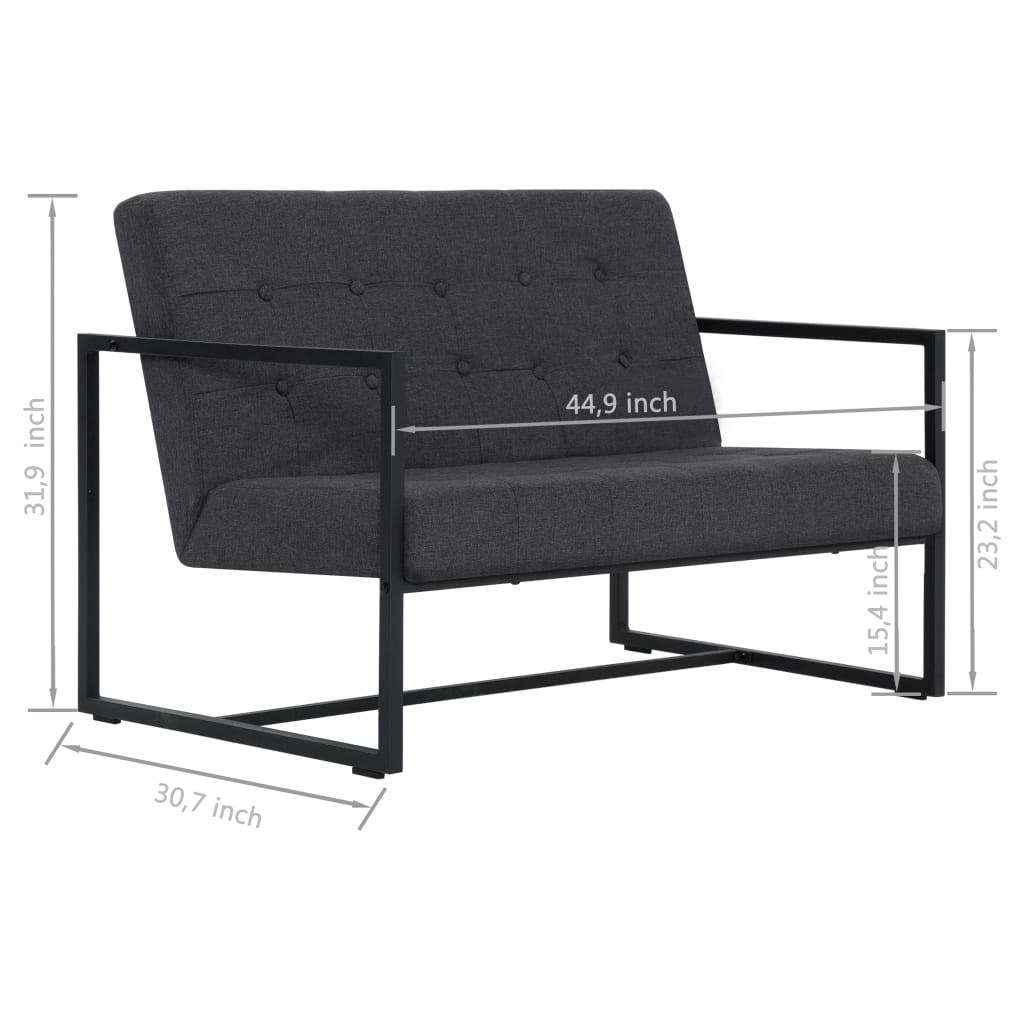 2-Seater Sofa with Armrests Dark Gray Steel and Fabric at Set Shop and Smile