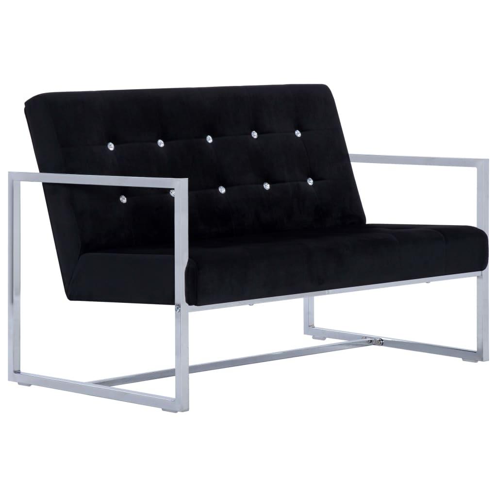 2-Seater Sofa with Armrests Black Chrome and Velvet at Set Shop and Smile