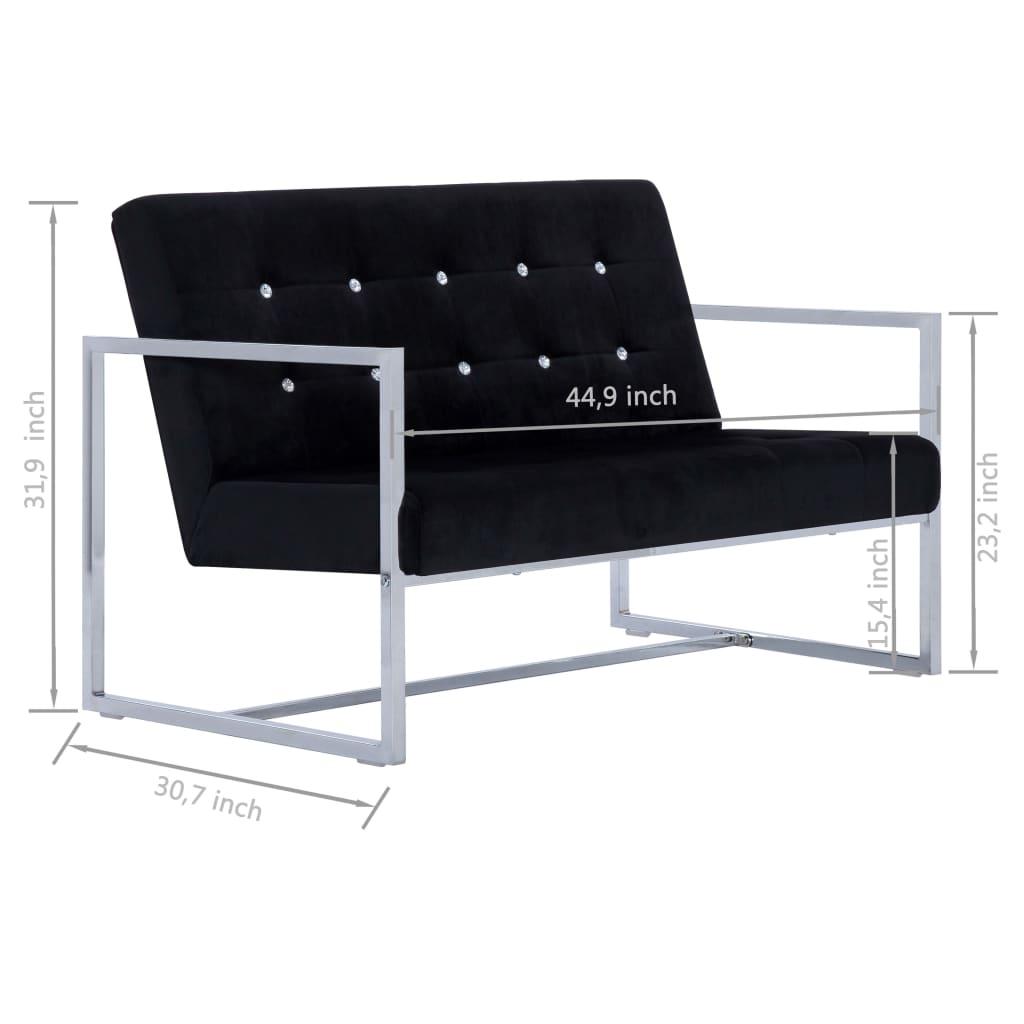 2-Seater Sofa with Armrests Black Chrome and Velvet at Set Shop and Smile