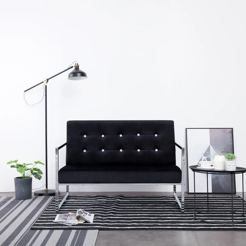 2-Seater Sofa with Armrests Black Chrome and Velvet at Set Shop and Smile