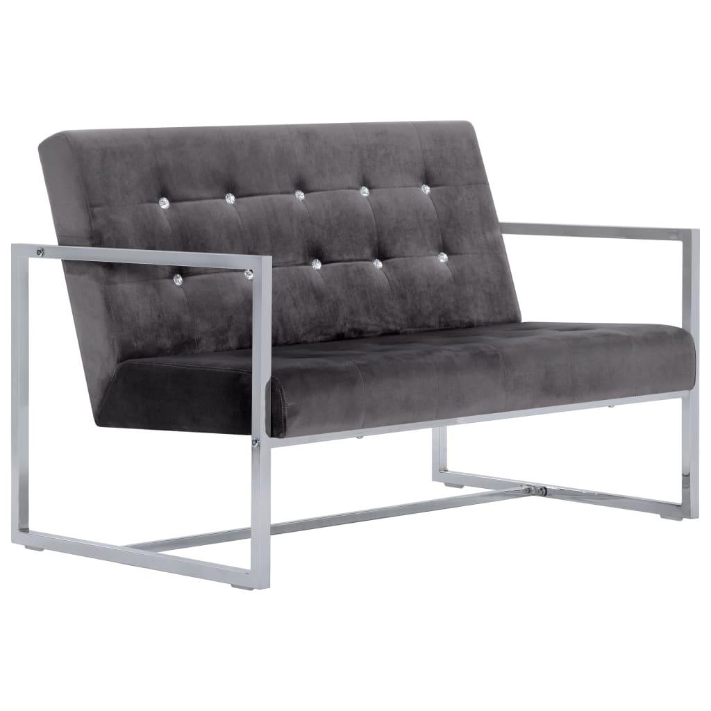 2-Seater Sofa with Armrests Dark Gray Chrome and Velvet at Set Shop and Smile