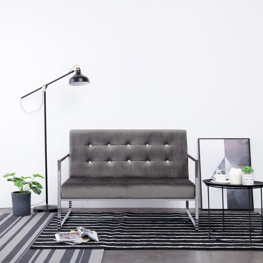2-Seater Sofa with Armrests Dark Gray Chrome and Velvet at Set Shop and Smile
