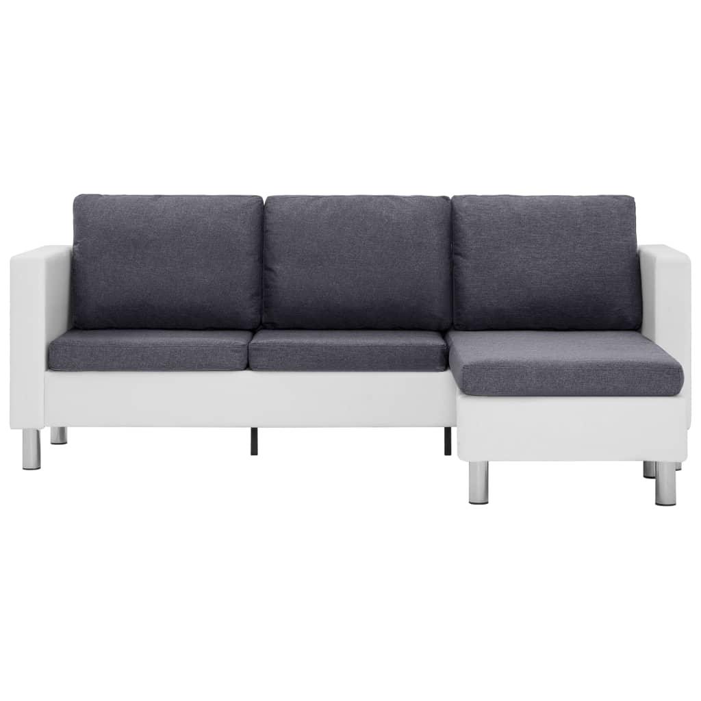 3-Seater Sofa with Cushions White Faux Leather at Set Shop and Smile