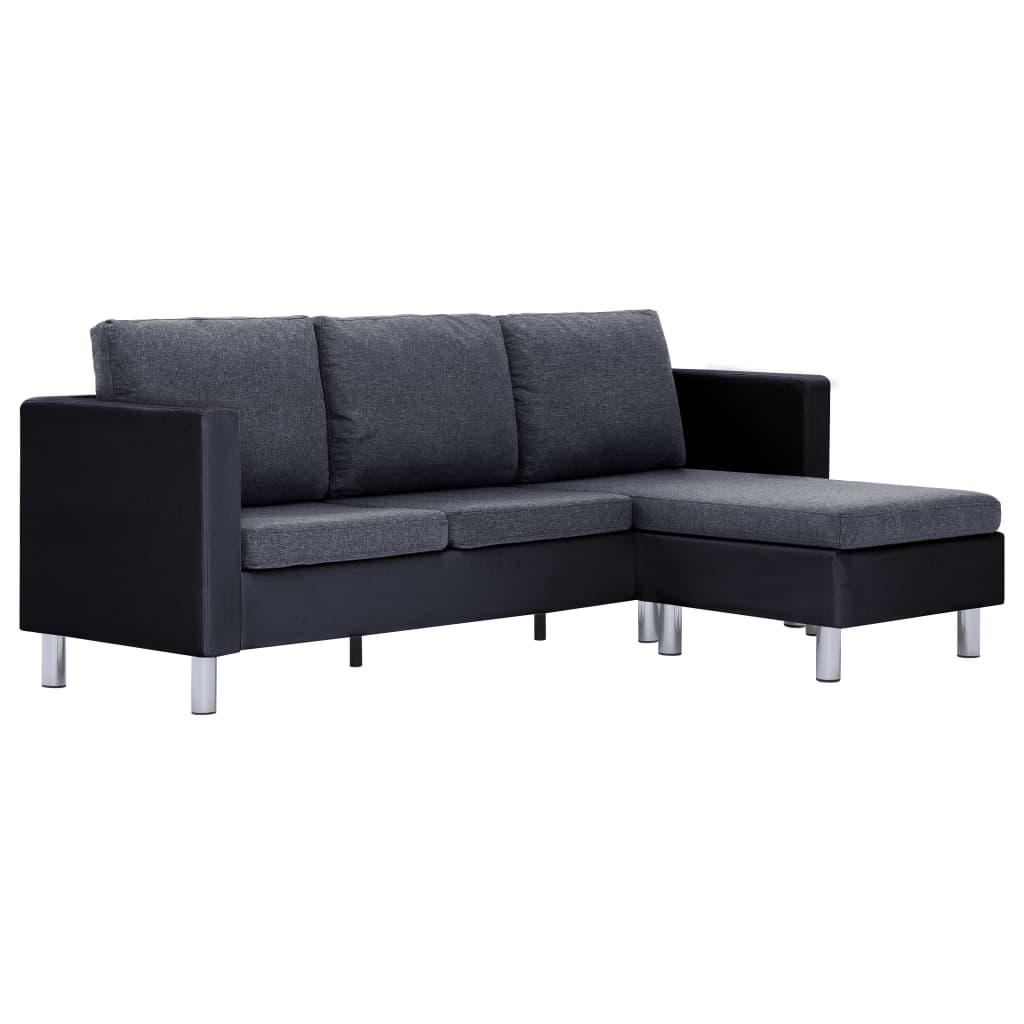 3-Seater Sofa with Cushions Black Faux Leather at Set Shop and Smile