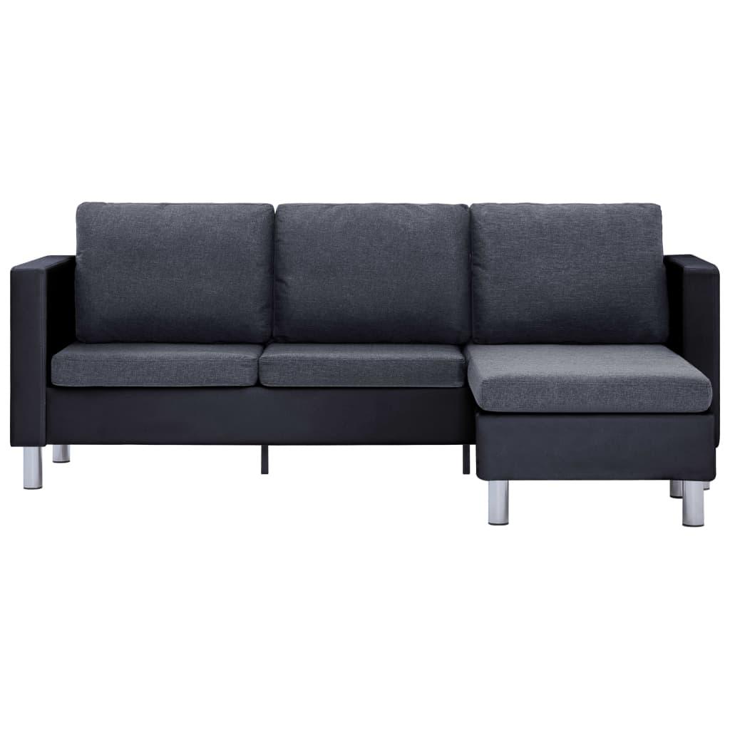 3-Seater Sofa with Cushions Black Faux Leather at Set Shop and Smile
