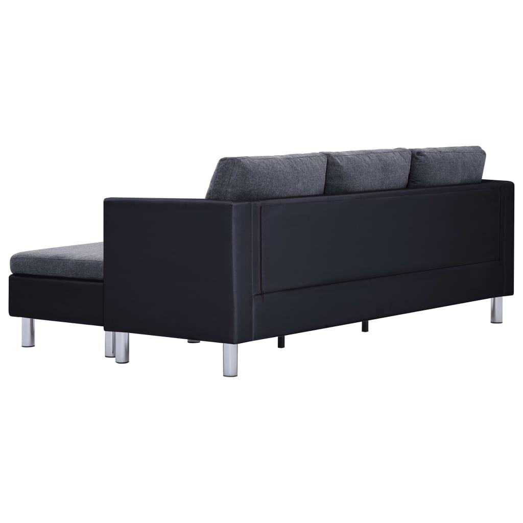 3-Seater Sofa with Cushions Black Faux Leather at Set Shop and Smile