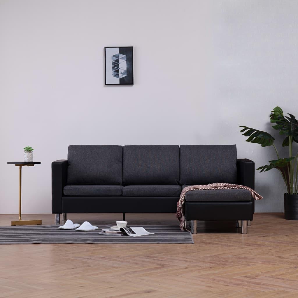 3-Seater Sofa with Cushions Black Faux Leather at Set Shop and Smile