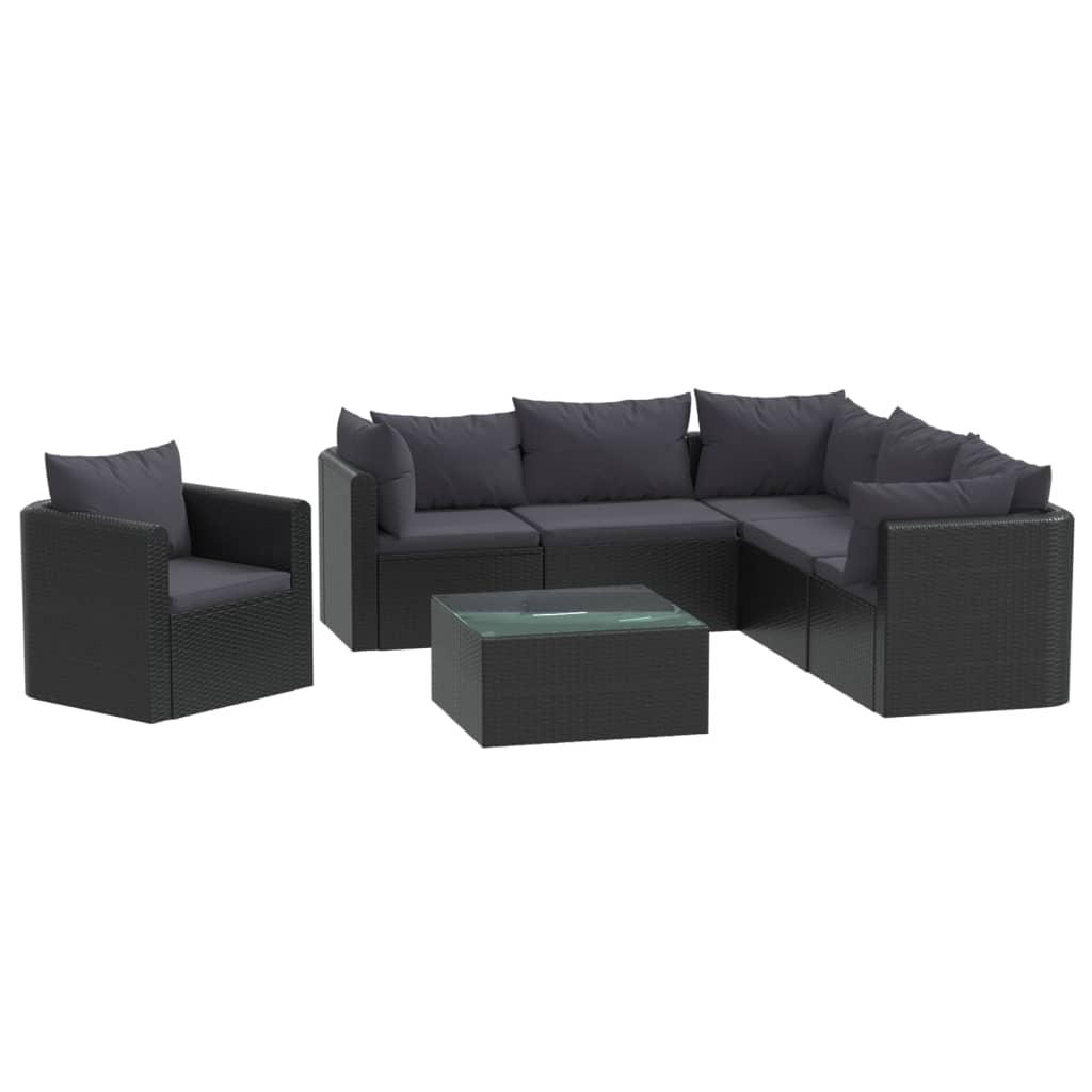 7 Piece Patio Lounge Set with Cushions Poly Rattan Black at Set Shop and Smile