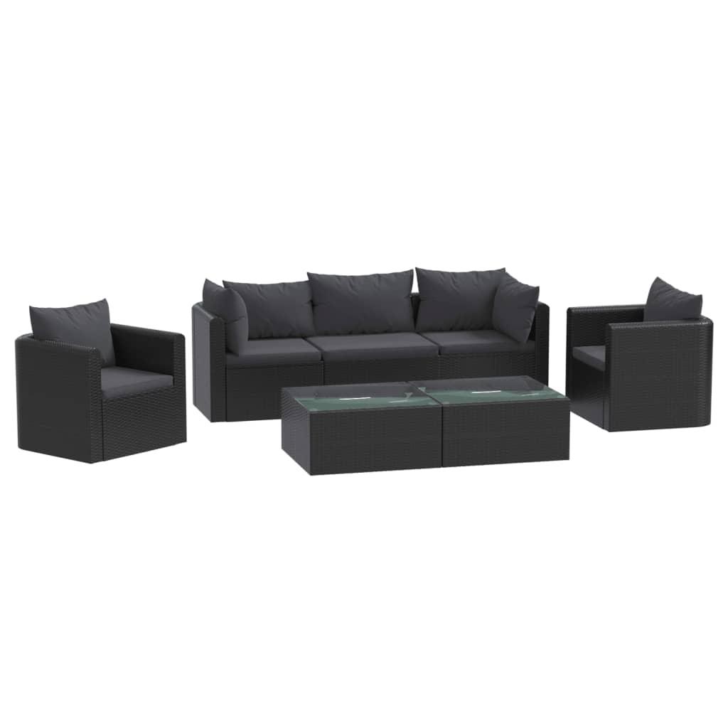 7 Piece Patio Lounge Set with Cushions Poly Rattan Black at Set Shop and Smile