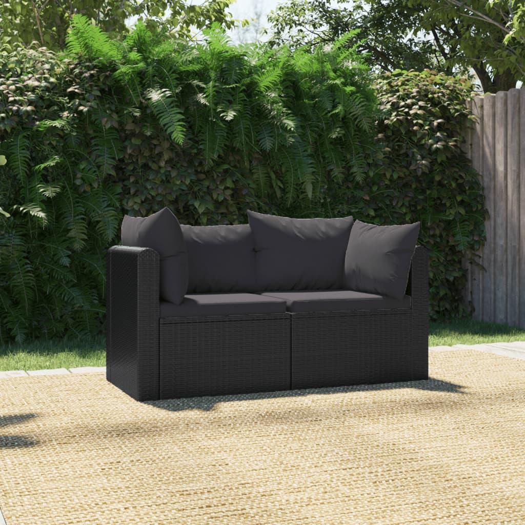 2 Piece Patio Sofa Set with Cushions Poly Rattan Black at Set Shop and Smile
