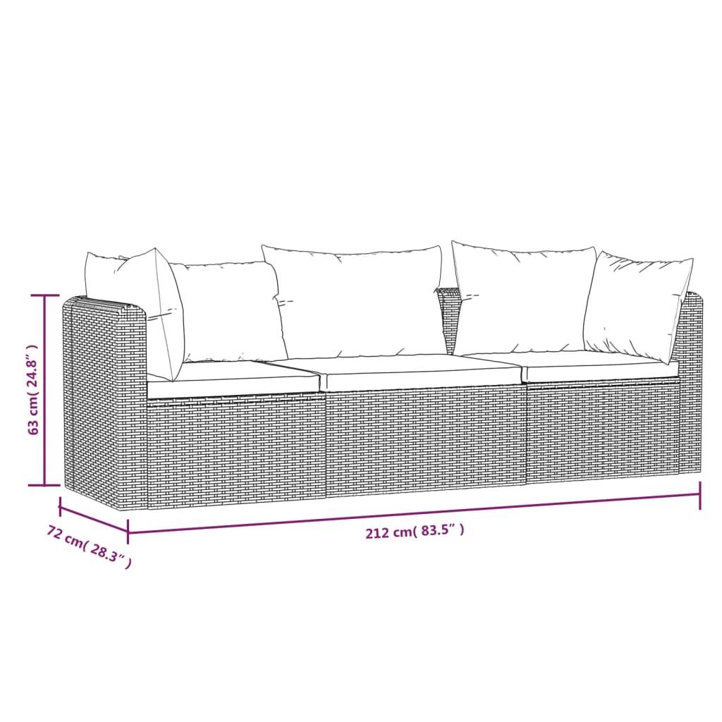 3 Piece Patio Sofa Set with Cushions Poly Rattan Black at Set Shop and Smile
