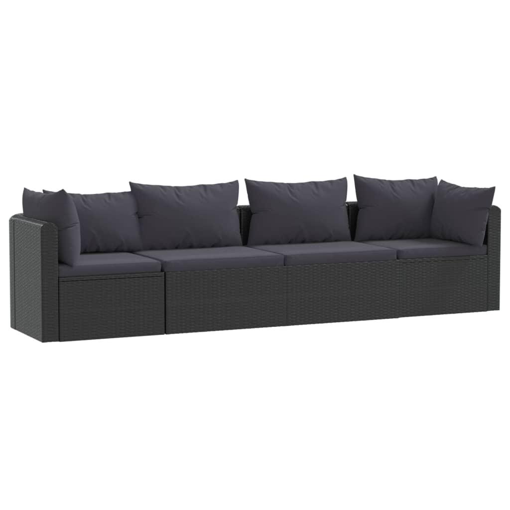 4 Piece Patio Sofa Set with Cushions Poly Rattan Black at Set Shop and Smile