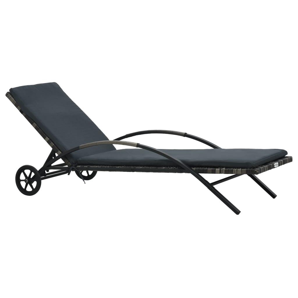 Sun Lounger with Cushion & Wheels Poly Rattan Anthracite at Set Shop and Smile