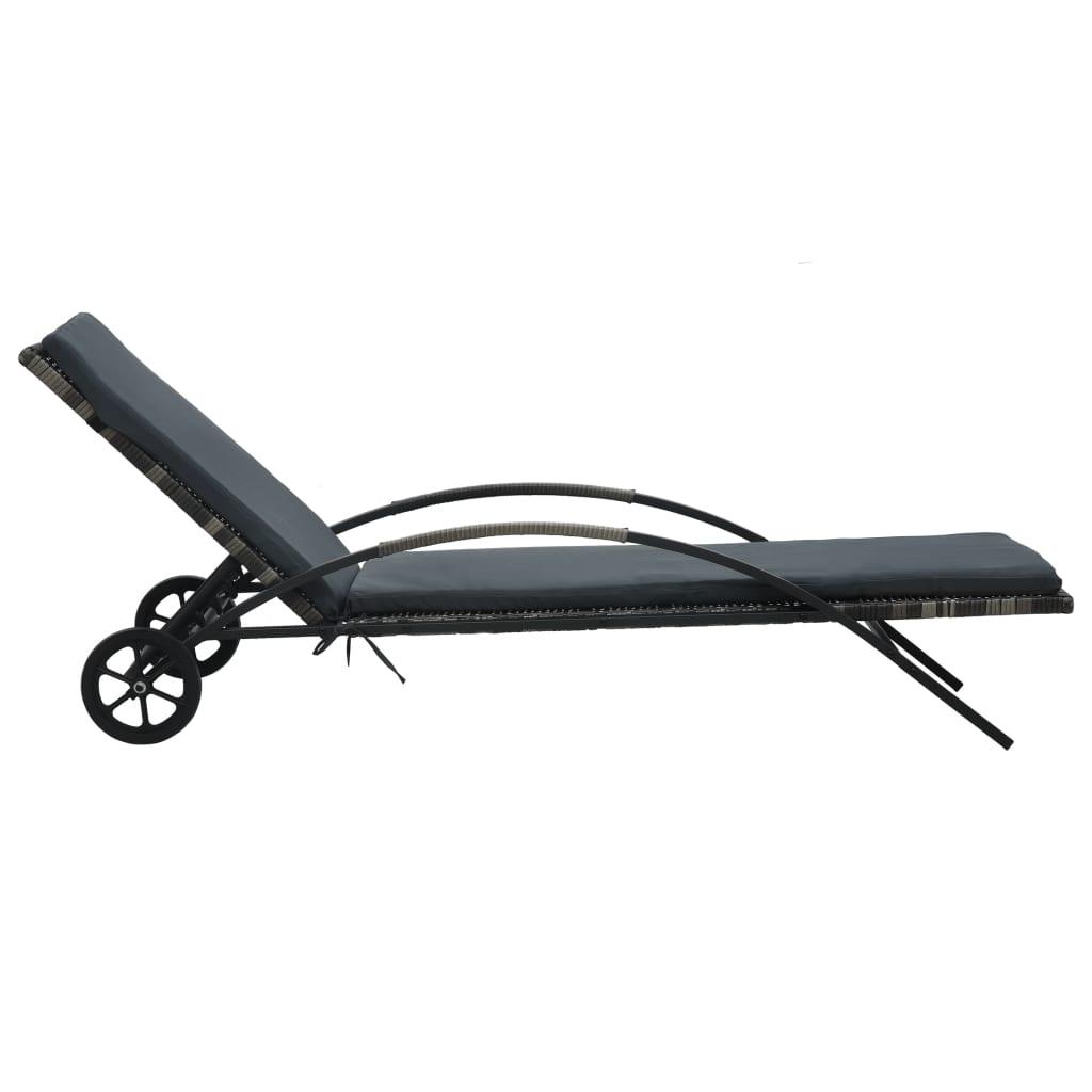 Sun Lounger with Cushion & Wheels Poly Rattan Anthracite at Set Shop and Smile