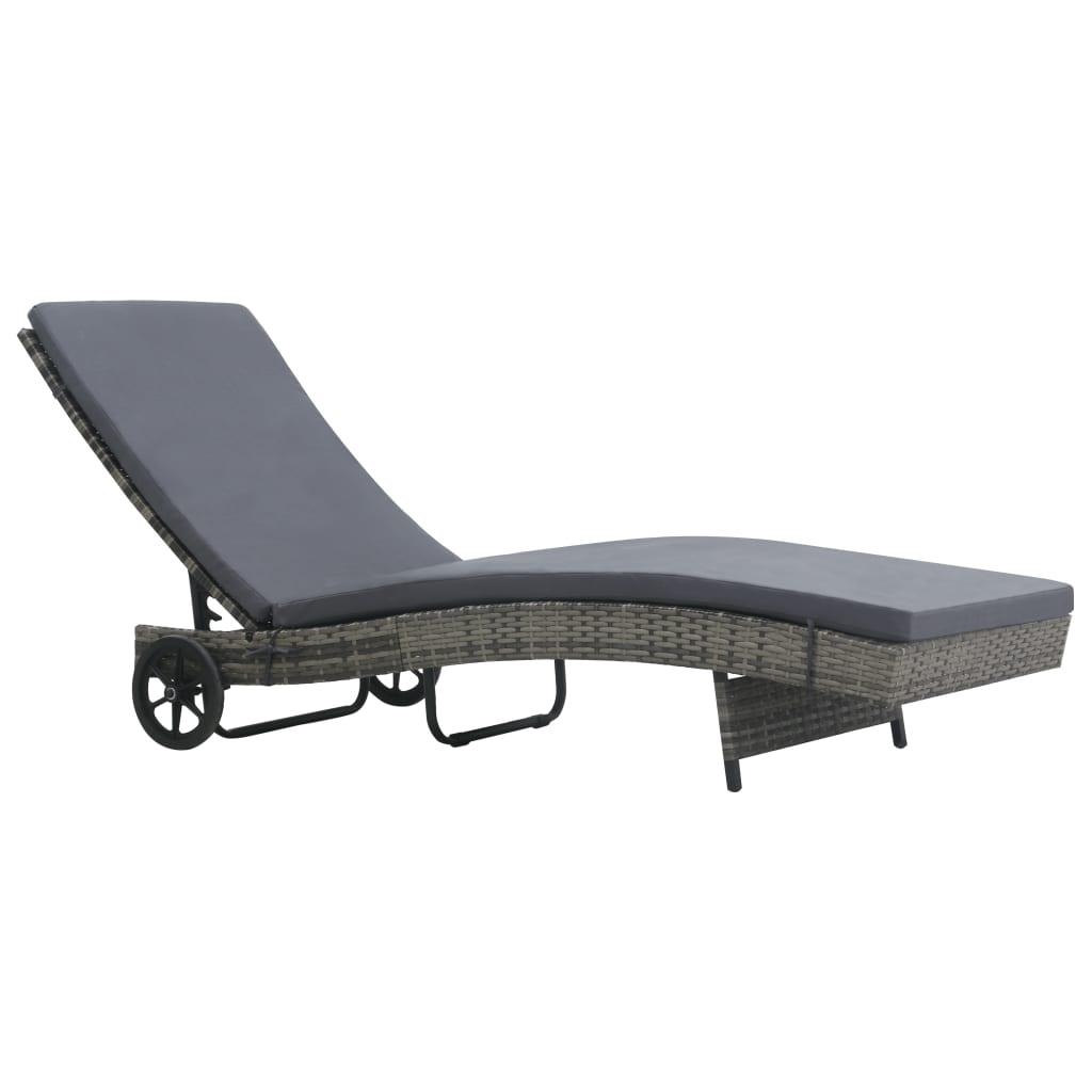 Sun Lounger with Wheels and Cushion Poly Rattan Anthracite at Set Shop and Smile
