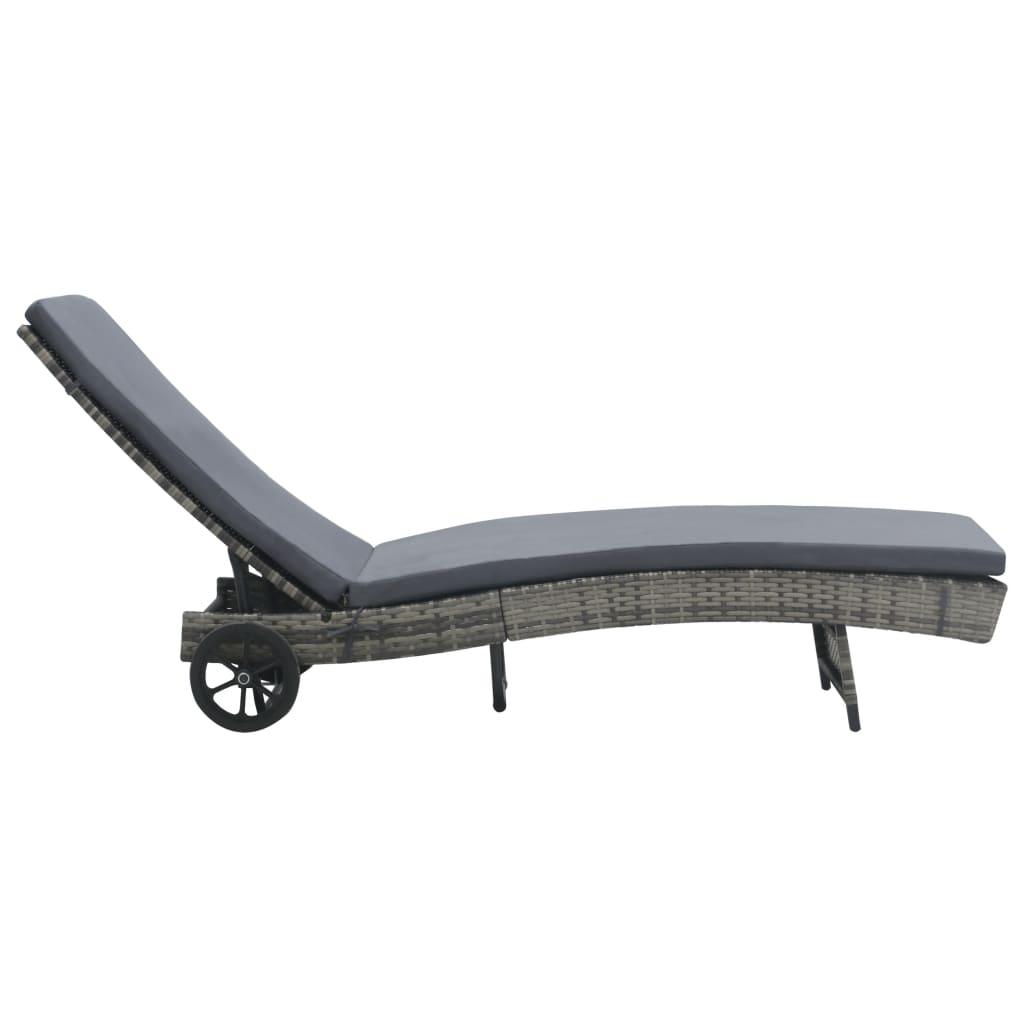 Sun Lounger with Wheels and Cushion Poly Rattan Anthracite at Set Shop and Smile