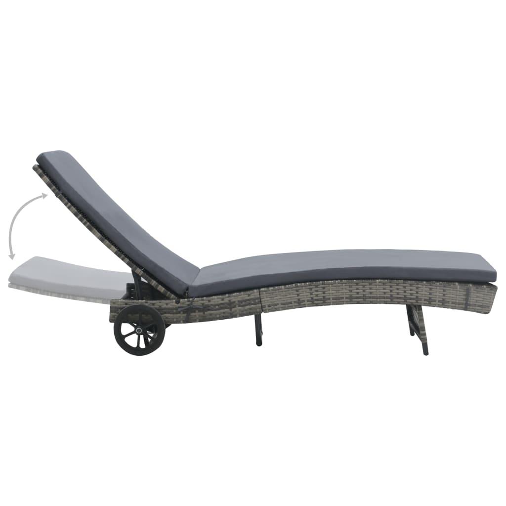 Sun Lounger with Wheels and Cushion Poly Rattan Anthracite at Set Shop and Smile