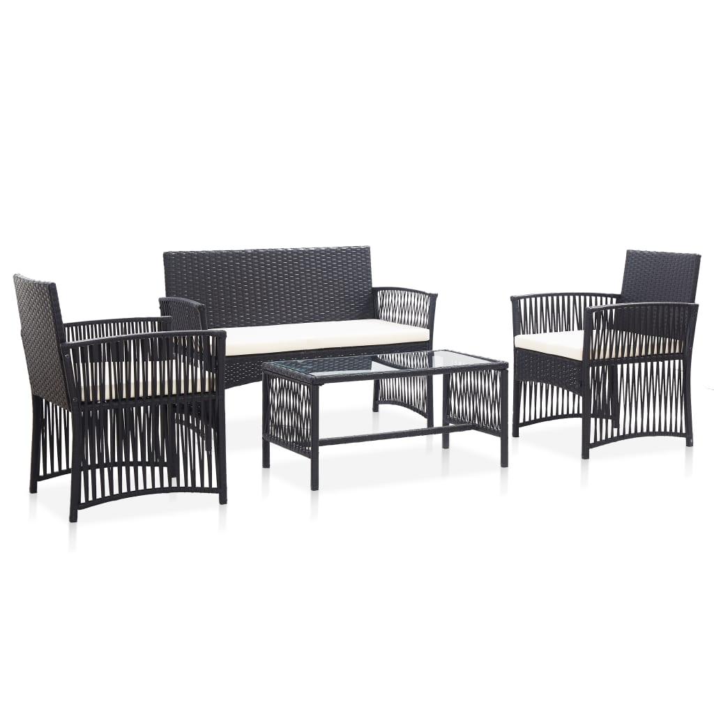 4 Piece Patio Lounge Set with Cushion Poly Rattan Black at Set Shop and Smile