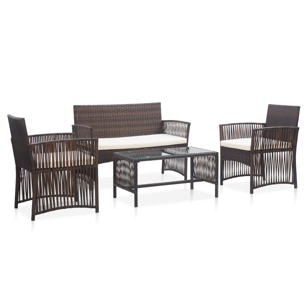 4 Piece Patio Lounge Set with Cushion Poly Rattan Brown at Set Shop and Smile