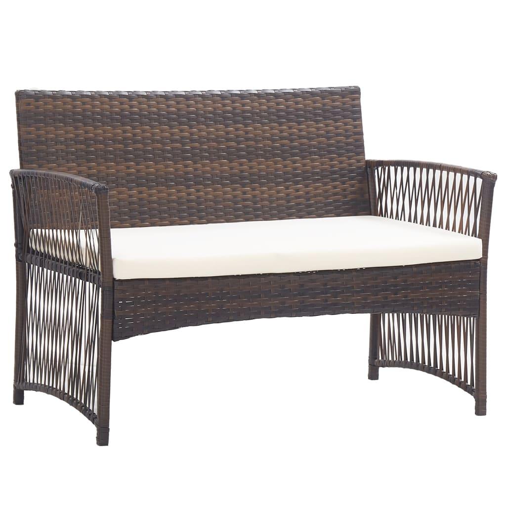 4 Piece Patio Lounge Set with Cushion Poly Rattan Brown at Set Shop and Smile