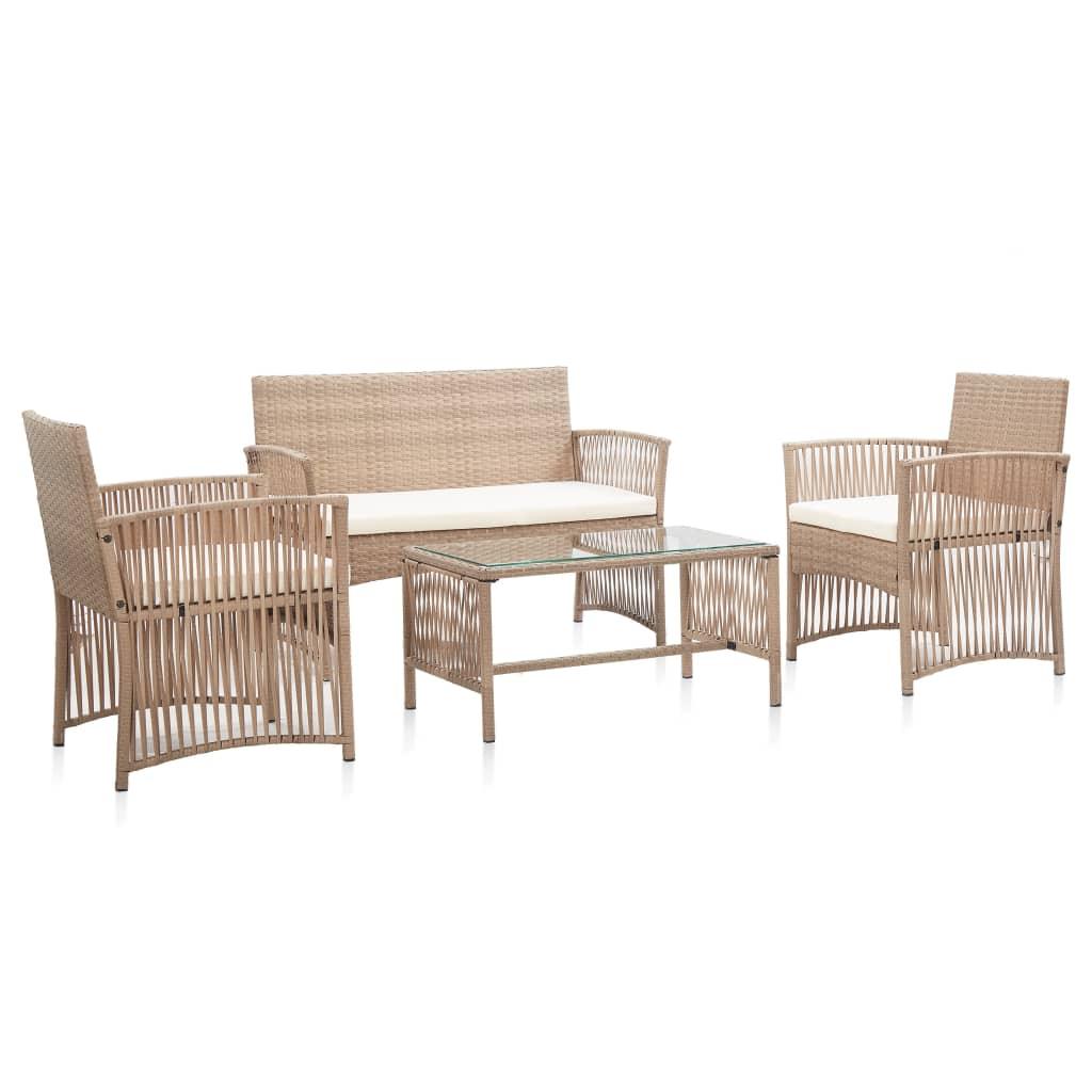 4 Piece Patio Lounge Set with Cushion Poly Rattan Beige at Set Shop and Smile