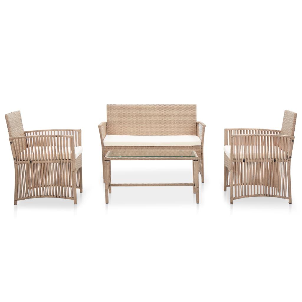 4 Piece Patio Lounge Set with Cushion Poly Rattan Beige at Set Shop and Smile