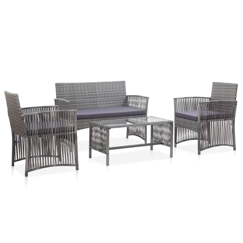 4 Piece Patio Lounge Set with Cushion Poly Rattan Anthracite at Set Shop and Smile