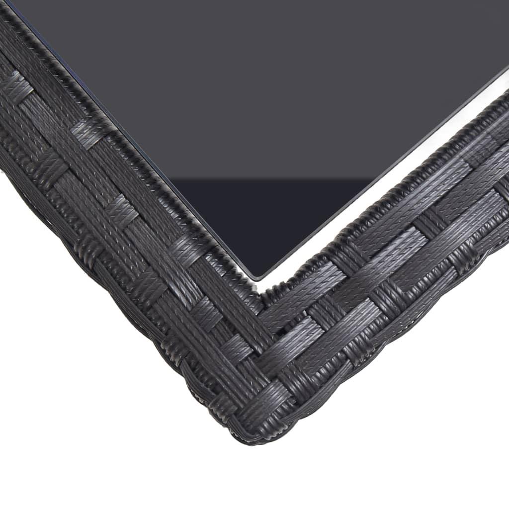 Patio Table Black 43.3"x20.9"x28.3" Glass and Poly Rattan at Set Shop and Smile