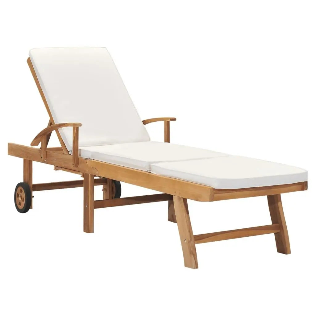 Sun Lounger with Cushion Solid Teak Wood Cream at Set Shop and Smile