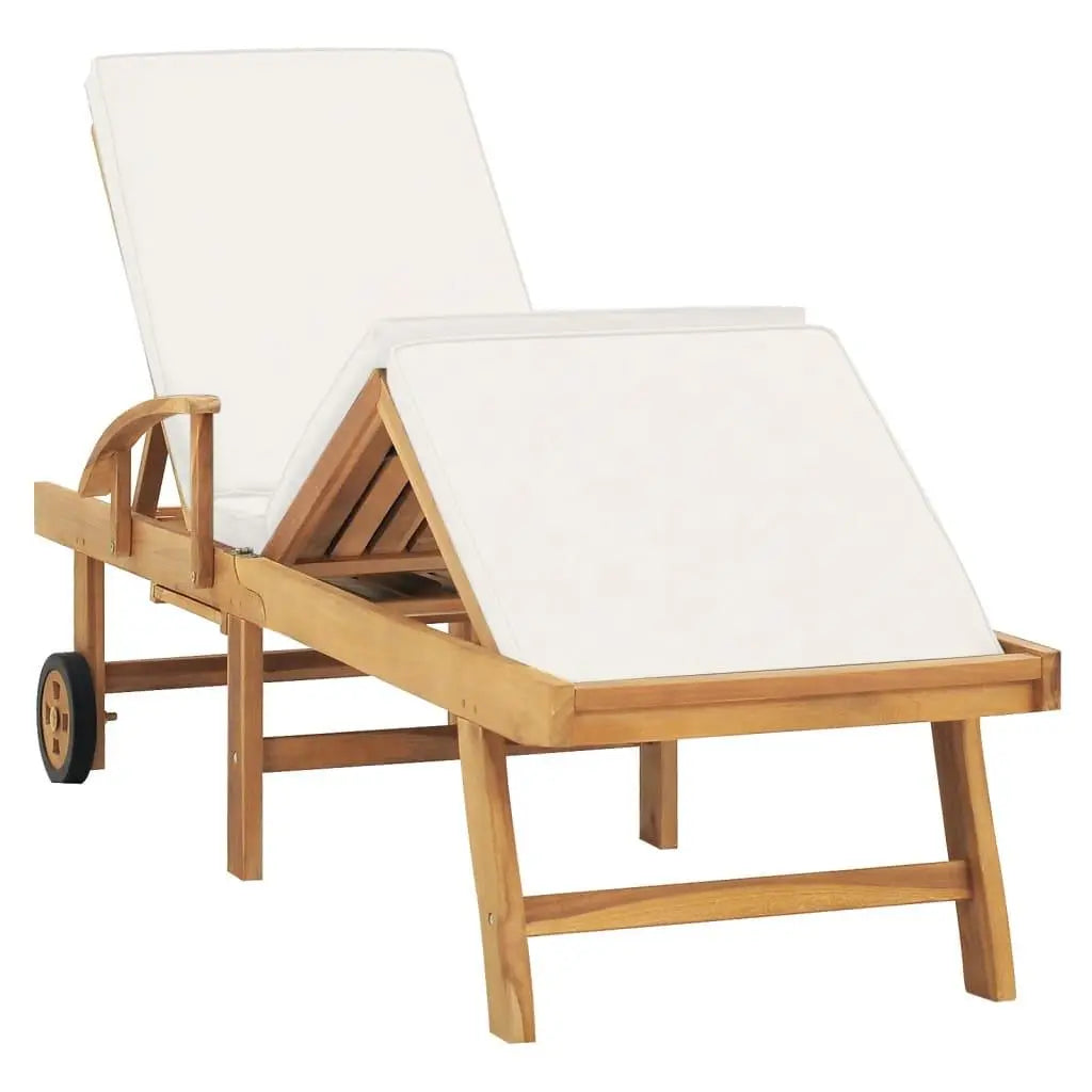 Sun Lounger with Cushion Solid Teak Wood Cream at Set Shop and Smile