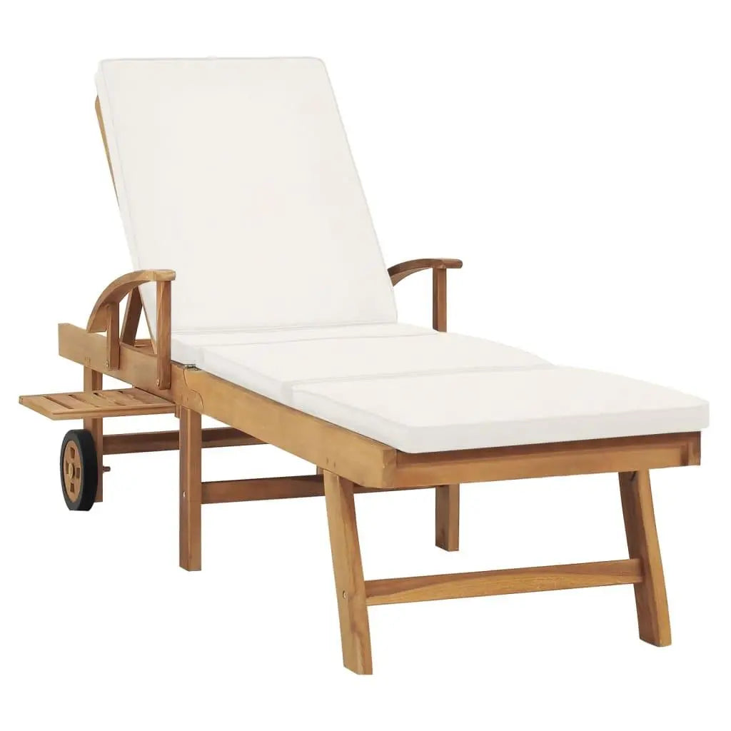 Sun Lounger with Cushion Solid Teak Wood Cream at Set Shop and Smile