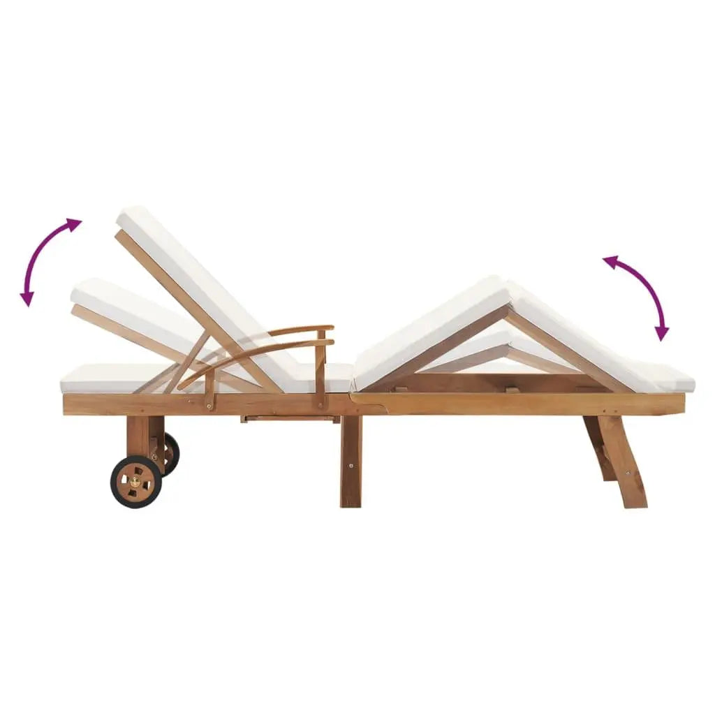 Sun Lounger with Cushion Solid Teak Wood Cream at Set Shop and Smile